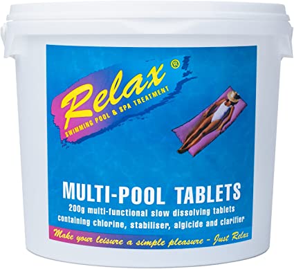 Large 200g Multi Chlorine Tablets 5kg by Relax. Ideal for 12ft+ Pools