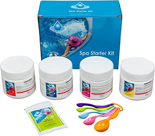 BLUE SPARKLE Chemical Starter Kit for Hot tub Spa Swimming Pool Water Cleaning Treatment Set for Mspa (Includes Chlorine, pH Minus, pH Plus, Foam Rem