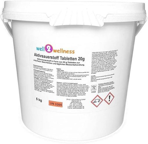 well2wellness Active Oxygen Tablets 20 g 5 kg Active Oxygen Tablets Chlorine-Free Cleaning Quick Effect Clear and Clean Water Pool Care Pool Accessor