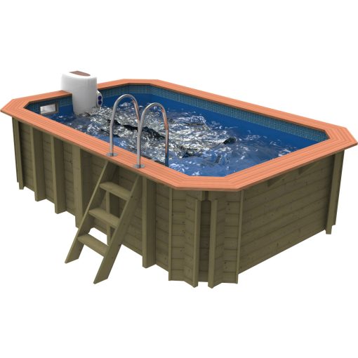 Plastica Wooden Exercise Pool Package with Badu Jet Perla Counter Current With Patterned liner - Image 3