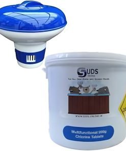 SUDS-ONLINE 5kg Multifunctional Chlorine Tablets 200g Swimming Pool Chemicals + Large Floating Dispenser