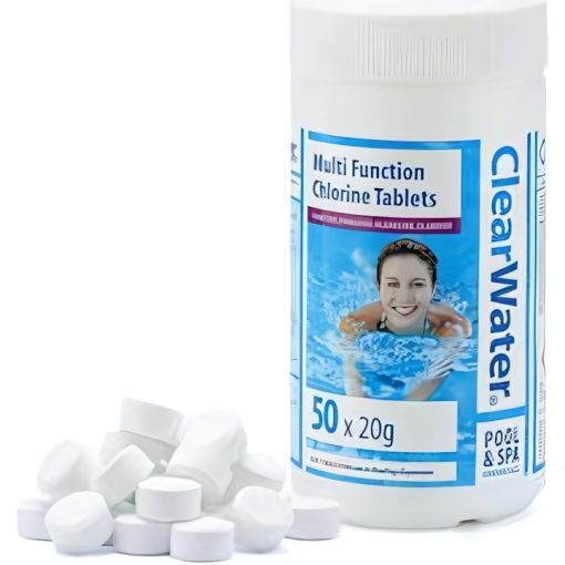 Clearwater CH0019 1 kg Multifunction Chlorine Tablets, 4-in-1 Dispenser Tablets (Sanitiser, Stabiliser, Algaecide and Clarifier) for Pools and Hot