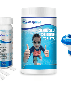 Deep Blue Pro - Mini 20g STABILISED Chlorine Tablets 1kg WITH Floating dispenser and Test strips