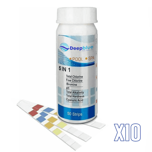 Deep Blue Pro - 10 Pack of 50 strips 5-Way Chlorine Test Strips 500 Strips Bulk Trade Chlorine PH TA Bromine hardness